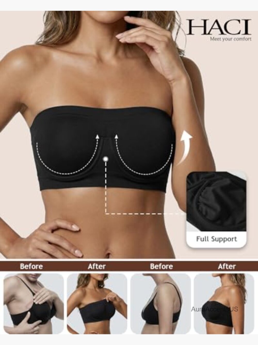 Non Padded Strapless Bra Underwire Bandeau Seamless Multiway Supportive Tube Top View 2